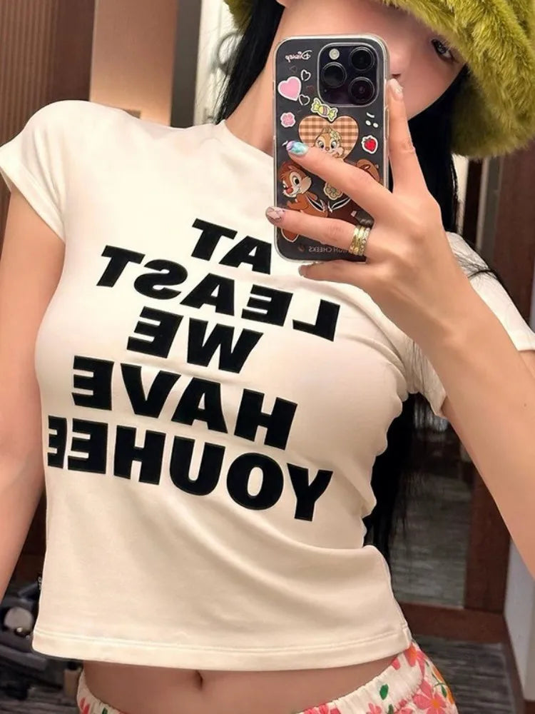 T-shirt d'été à manches courtes pour femmes, haut avec lettres imprimées, Y2k, slim, col rond, vêtements esthétiques, Sexy, mode esthétique, Ropa Mujer