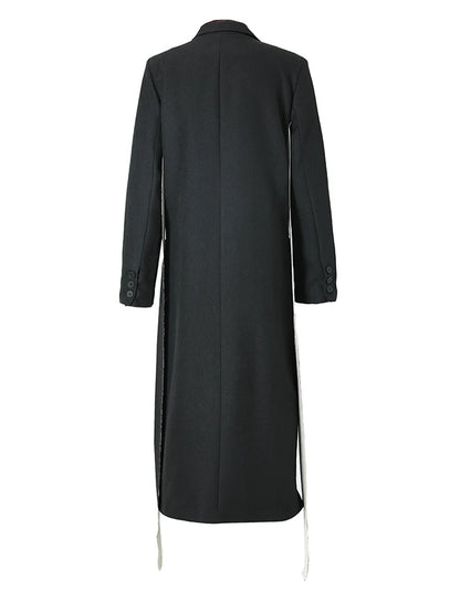 [EAM] femmes noir surpiqué longue grande taille Trench nouveau revers à manches longues coupe-vent ample mode printemps automne 2024 1W51909