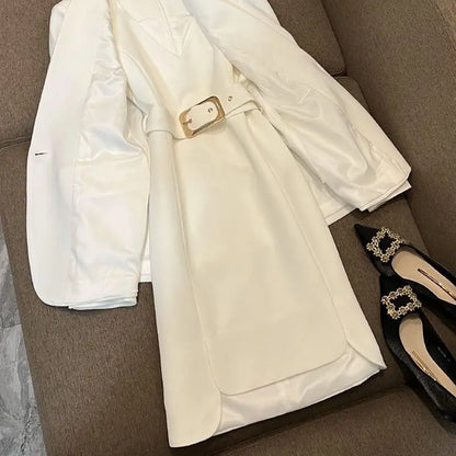 Costume blanc pour femmes, tenue de tempérament, Style déesse, débardeur irrégulier avancé, Blazer, manteau, ensemble deux pièces, automne 2023