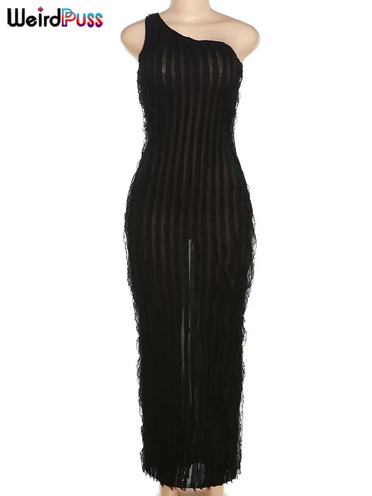 Weird Puss Schrägkragen Damen Maxikleid Ärmellos Skinny Stretchy Elegant Damen Abend Party Prom Solid Sexy Bodycon Vestido