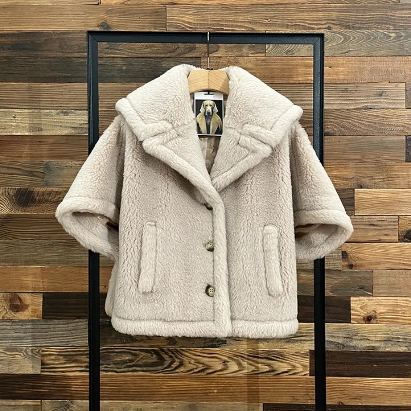 Top Quality Max Teddy Coat for Women, 62% Alpaca 24% Wool 12% Silk, 2023 New Winter Teddy Cloak Short Coat, Fur Coat for Women