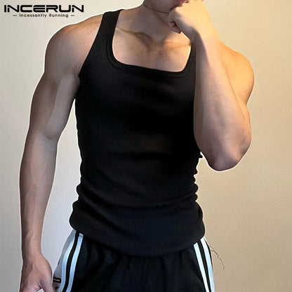 2023 männer Tank Tops Einfarbig Oansatz Ärmellose Workout Lässige Männliche Westen Fitness Sommer Streetwear Männer Kleidung S-5XL INCERUN