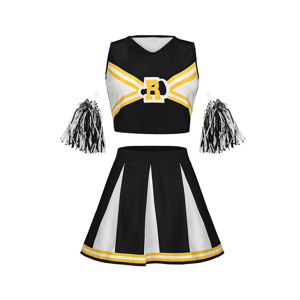 Women's Sexy Cheerleader Uniform Costume Skirt Pompoms Stage Music Performance Party Party Student Dress Christmas Halloween