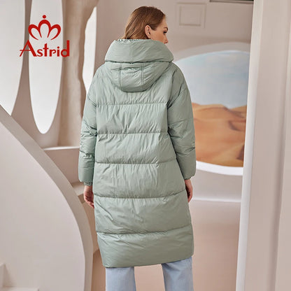 Astrid 2022 Down Jacket Women Winter Warm Long Coat Women Parkas Hooded Fashion Loose Outerwear Women's Jacket Female Clothing