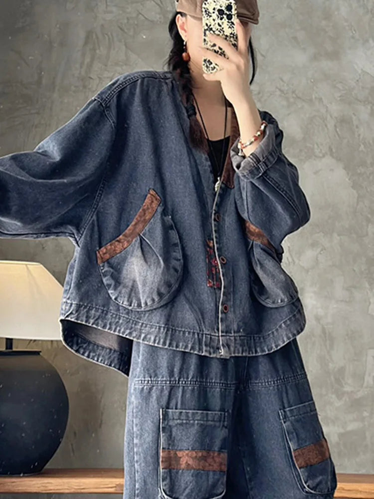 2023 herbst Koreanische Frauen Mode Kleidung Frauen V Neck Denim Jacken Lose Vintage Mäntel Damen Casual Klassische Luxus Oberbekleidung