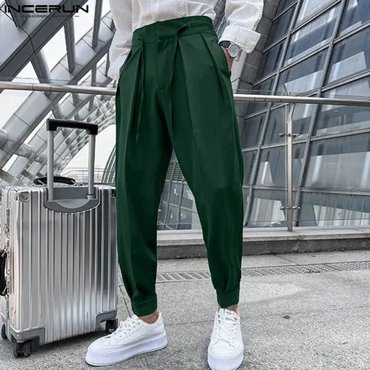 2023 mode Männer Hosen Einfarbig Spitze Up Plissee Jogger Casual Hosen Männer Lose Streetwear Freizeit Lange Hosen S-5XL INCERUN