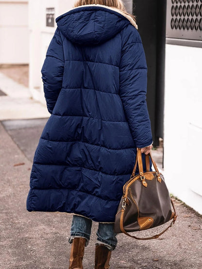 FSMG Manteau matelassé Chaud d'hiver, Veste en Coton Ample à Capuche Longue Coupe-Vent, Cardigan en Peluche décontracté Mince Double Face vêtements d'extérieur pour Femmes