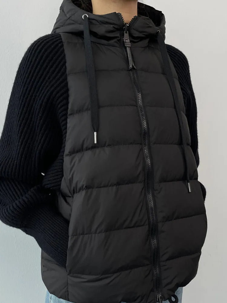 Manteau à capuche en tricot pour femme, veste à manches longues avec cordon de serrage et fermeture éclair, mode automne-hiver 2022