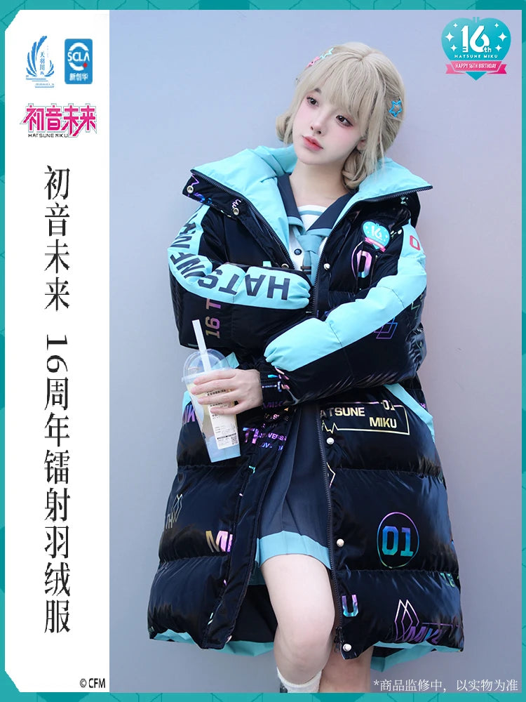 2023 Original Miku Parka Women Men Down Jacket Anime Vocaloid Winter Parkas Thick Casual Long Hooded Coat Jackets Warm Overcoat