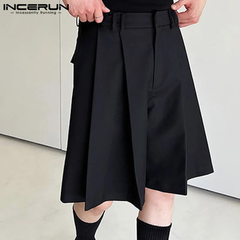 2023 Men Shorts Pleated Solid Color Loose Streetwear Casual Men Bottoms Korean Style Summer Leisure Male Shorts S-5XL INCERUN