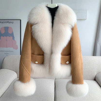 2024 neue Mode-Design Echt Fox Pelz Kragen Warme Mantel Ente Unten Futter Winter Frauen Jacke CT306