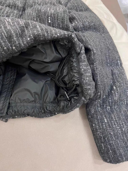 Veste luxueuse en duvet d'oie décorée de paillettes en cachemire