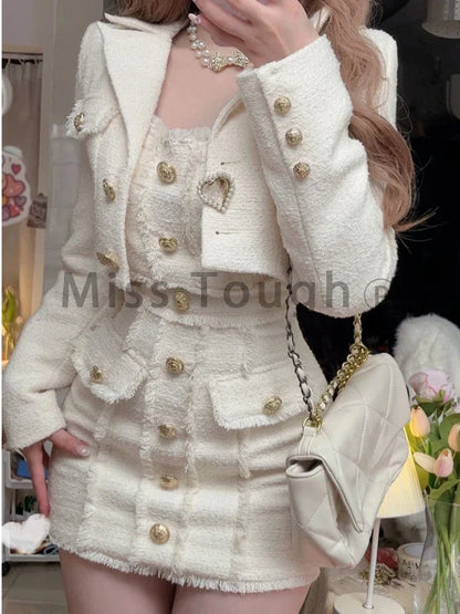 French Elegant Vintage Two Piece Set Women Patchwork Retro Mini Dress Suits Female Korean Fashion Chic Lace Party Set 2024 New