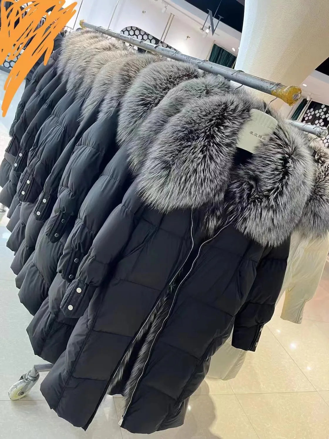 FURYOUME Winter Long Goose Down Coat Women Parka Fashion Thicken Warm Down Jacket with Large Real Fox Fur Collar Female Overcoat