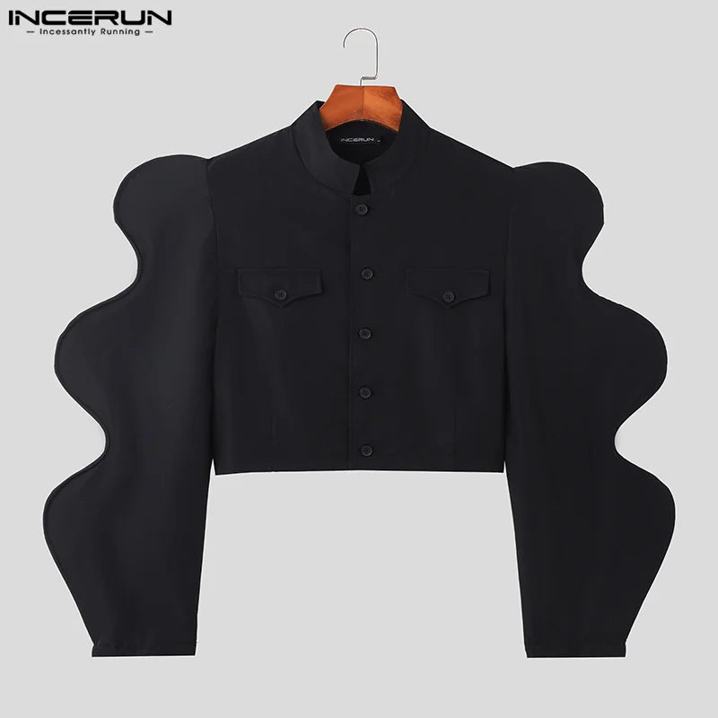 INCERUN – vestes à col montant pour hommes, couleur unie, manches longues, vêtements d'extérieur fins, Streetwear, simple boutonnage, manteaux courts à la mode, 2023