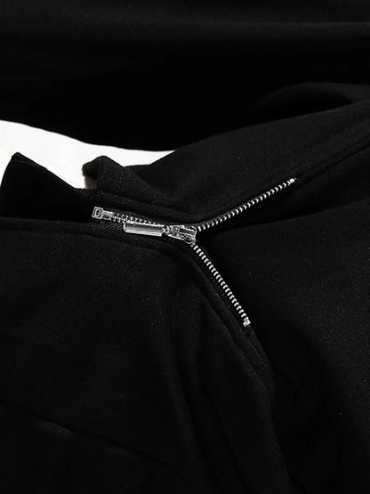 [EAM] Lose Fit Schwarz Zipper Unregelmäßigen Sweatshirt Neue Rollkragen Langarm Frauen Große Größe Mode Frühling Herbst 2024 1DE3327