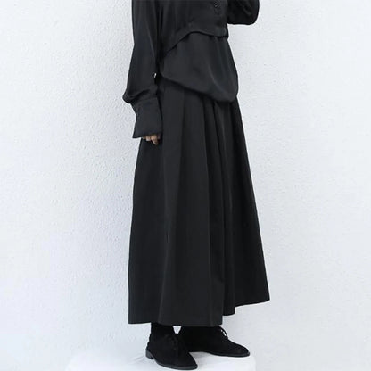 2024 Trendy Gothic Dark Style Loose Cropped Hakama Pants Wide Leg Pants New Large Size Design Sense Samurai Pants Men's Clothing