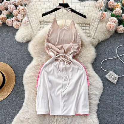 2024 neue Sommer Mode Elegante Gradienten Pailletten Kleid Frauen Backless Ärmellose Club Geburtstag Party Rosa Mini Kleider für Frauen