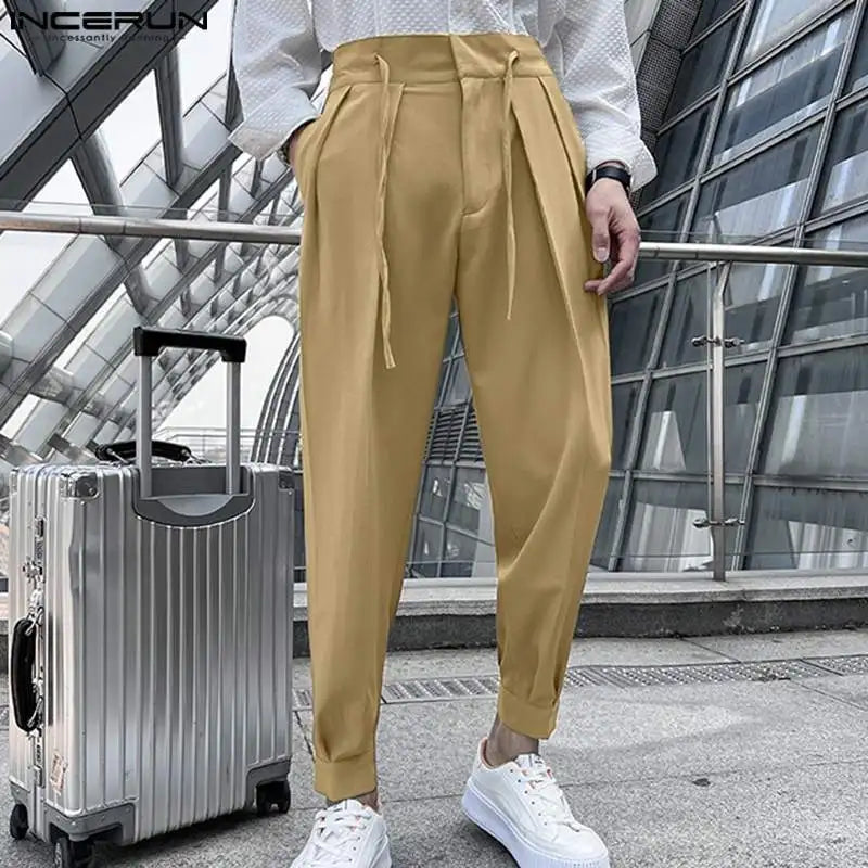 2023 mode Männer Hosen Einfarbig Spitze Up Plissee Jogger Casual Hosen Männer Lose Streetwear Freizeit Lange Hosen S-5XL INCERUN