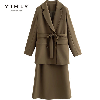 Vimly Frauen Blazer Anzug 2024 Elegante Mode Büro Tragen 2 Stück Damen Outfits Strap Midi Kleid Jacke Weibliche Kleidung M3535