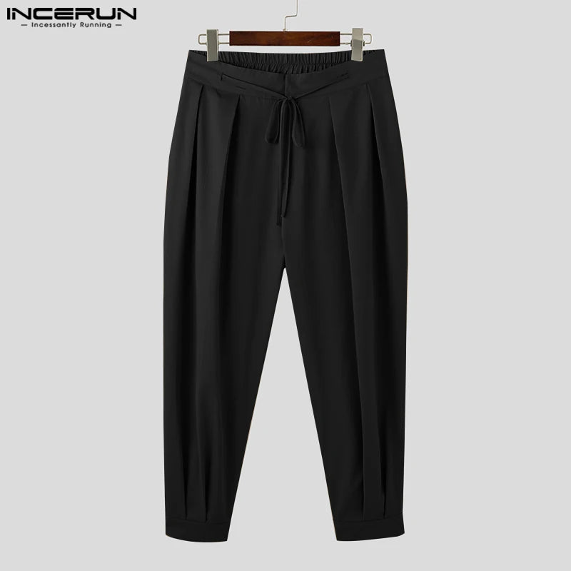 2023 mode Männer Hosen Einfarbig Spitze Up Plissee Jogger Casual Hosen Männer Lose Streetwear Freizeit Lange Hosen S-5XL INCERUN