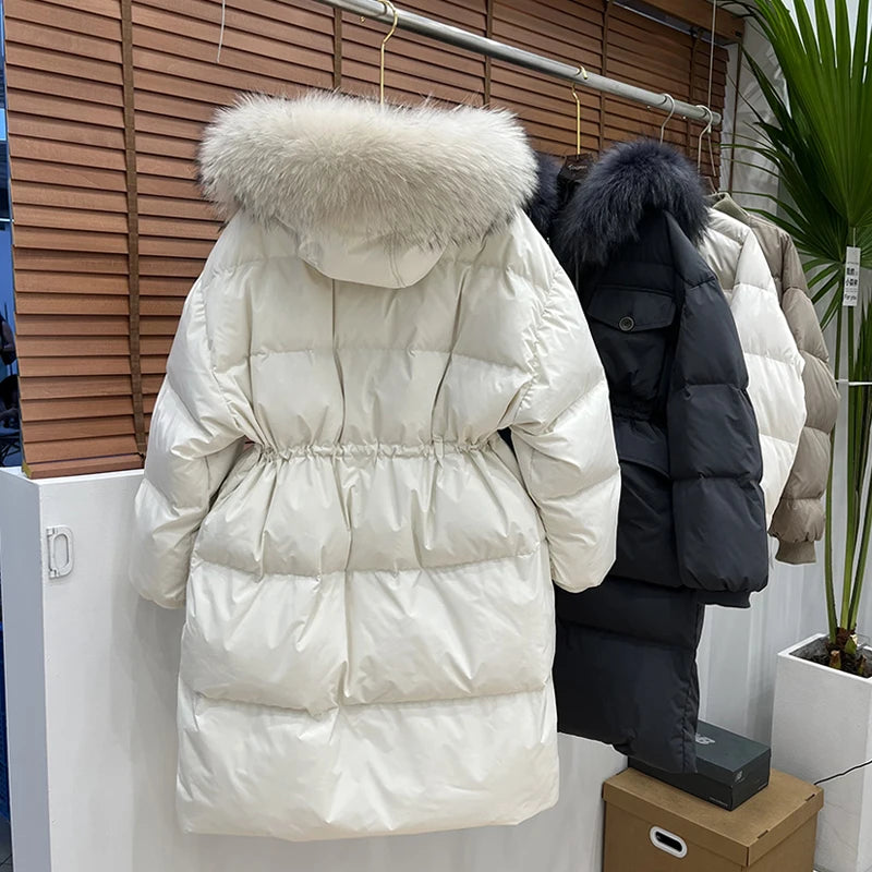 2023 Winter Echtpelz Kragen Mit Kapuze Entendaunen Mantel Weibliche Regen Feder Parkas Wasserdichte Winter frauen Lange Puffer Warme jacke