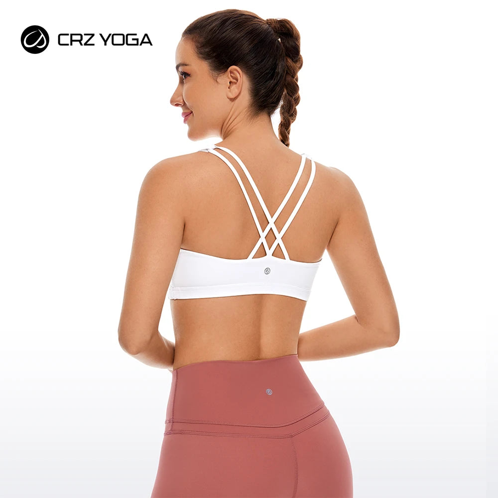 CRZ YOGA Soutien-gorge de sport à bretelles à faible impact pour femme – Soutien-gorge de yoga rembourré sans armatures coupe basse dans le dos croisé