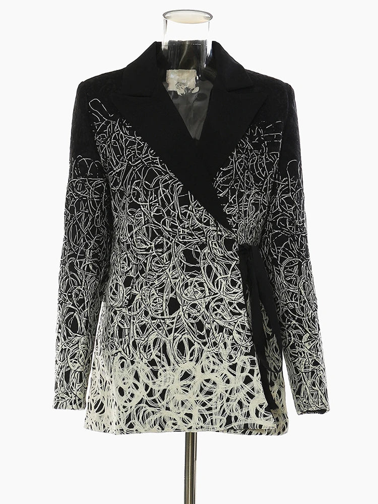 [EAM] Women Black Embroidery Big Size Blazer New Lapel Long Sleeve Loose Fit Jacket Fashion Tide Spring Autumn 2024 17A4201H