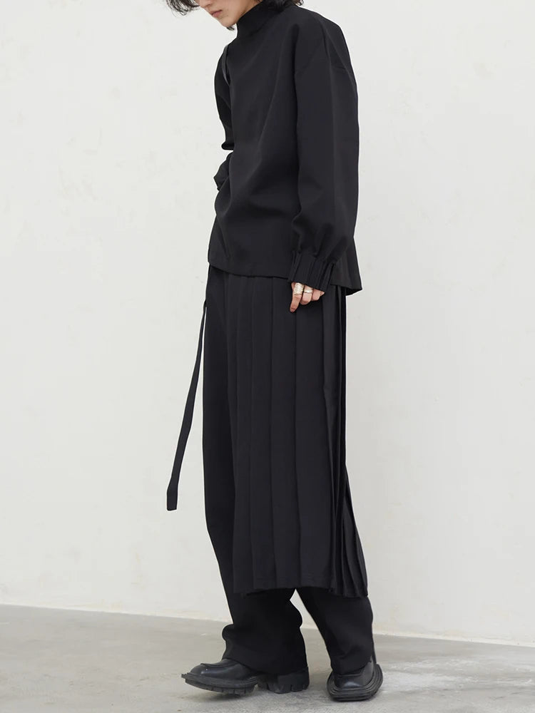 [EAM] Pleated Sweatshirt Wide Leg Pants Three Piece Suit New Round Neck Long Sleeve Women Fashion Spring Autumn 2024 1DH1410