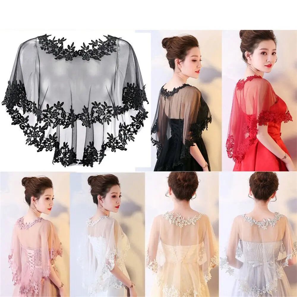 Fashion Lace Short Sleeve Shrug Bridal Wedding Elegant Cape Summer Casual Shawl Evening Dress Shawl Women Warps Scarf