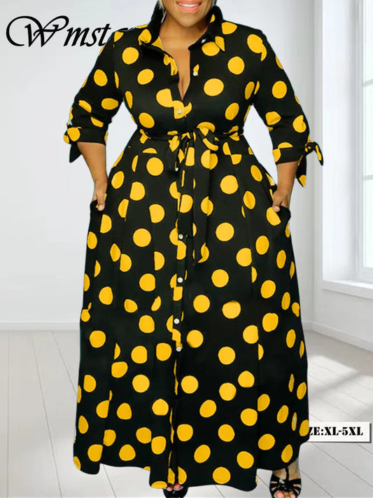 Wmstar grande taille robes pour femmes point imprimé avec poches Slash mode fête Maxi robe offre spéciale en gros livraison directe