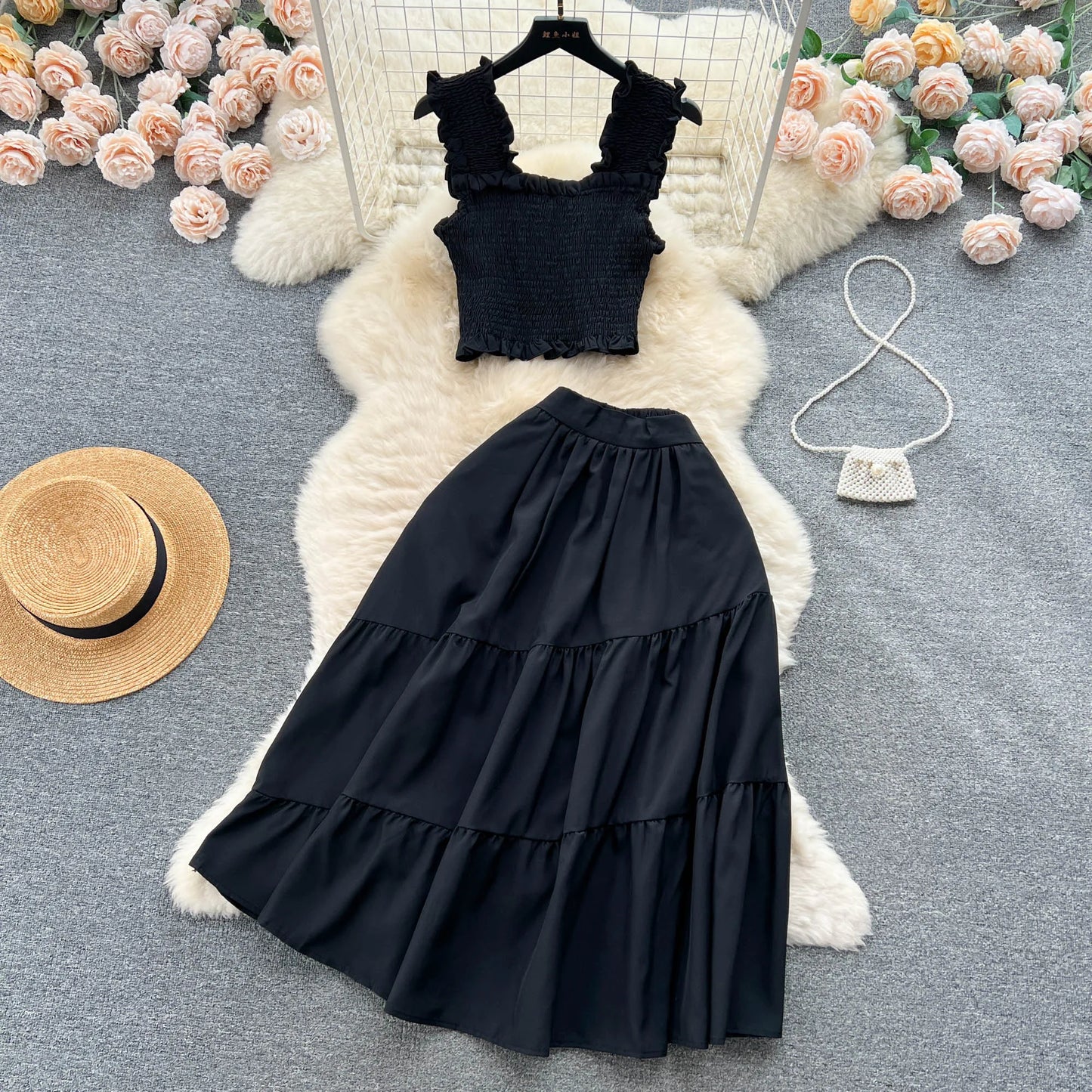 YuooMuoo Chic Fashion Women Dress Suits Summer Vacation Style Sleeveless Stretchy Tops + High Waist Long Skirts Lady Outfits