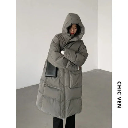 CHIC VEN – manteau Long en duvet de canard blanc pour femme, épais et chaud, veste d'hiver à la mode, Parka 90, coréen, 2023