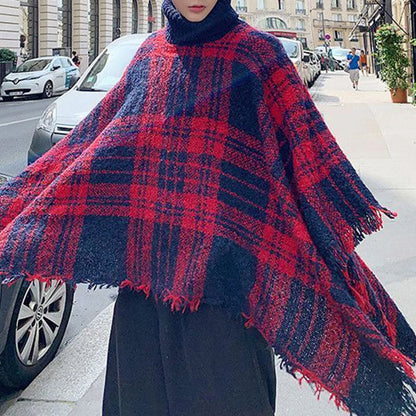 2024 männer Frühling Herbst Schal Dame Gestrickte Wrap Plaid Pullover Mantel Lose Rollkragenpullover Herbst Winter Poncho Capes