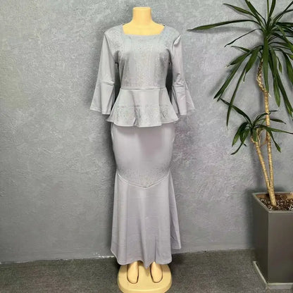 2023 mode Hochzeit Party 2 Stück Kleid Sets Rock Und Tops Anzüge Für Frauen Elegante Ankara Türkei Afrika Dashiki Diamanten Kleid