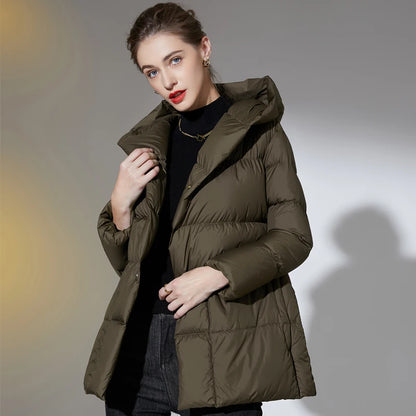 2023 Winter Damen Daunenjacken Ultraleichter warmer Freizeitmantel Damen Pufferjacke mit Gürtel Übergröße Parka mit Kapuze