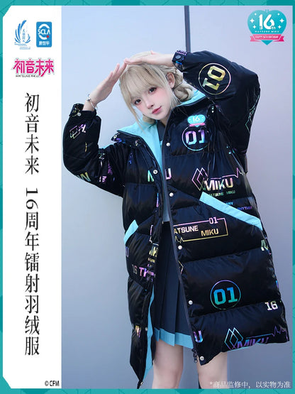 2023 Original Miku Parka Women Men Down Jacket Anime Vocaloid Winter Parkas Thick Casual Long Hooded Coat Jackets Warm Overcoat