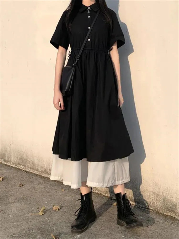 Street Japanese Lolita Kleid Damen Kleider Frühling Herbst Damen 2021 Langes Midikleid Kawaii Kleid Vintage Schwarz Chic Kleid XXL