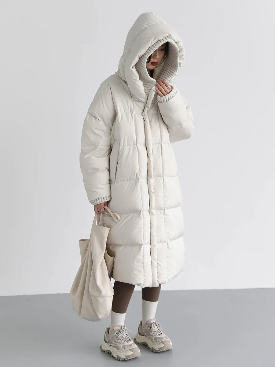 CHIC VEN – manteaux en duvet de canard blanc pour femmes, veste longue, ample, à capuche, blanche, épaisse et chaude, Parkas, automne hiver 90, coréen, 90