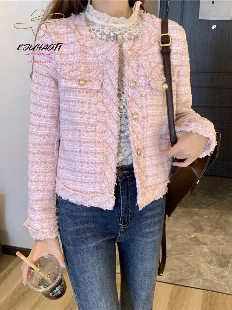 Veste femme petit parfum Tweed manteau automne hiver nouveau tempérament glands haut manches longues mode coréenne femme vêtements