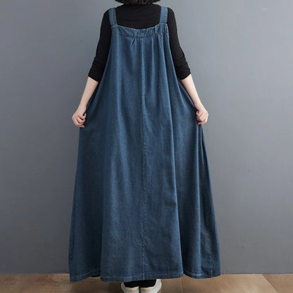 2024 neue Frauen Mode Frühjahr Herbst Lange Kleid Retro Lose Abnehmen Denim Hosenträger Rock Kleider Lange Große Schaukel Kleid y2k