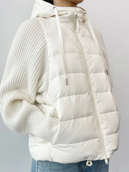 Manteau à capuche en tricot pour femme, veste à manches longues avec cordon de serrage et fermeture éclair, mode automne-hiver 2022