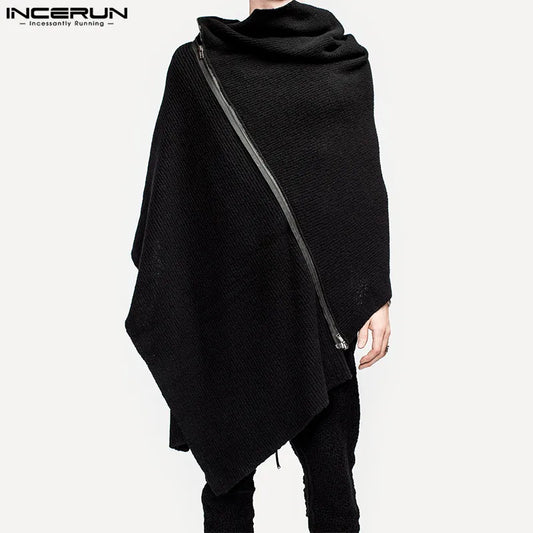 INCERUN – manteaux à col roulé pour hommes, couleur unie, fermeture éclair, Ponchos irréguliers, Streetwear décontracté, mode longue Trench, 2023, S-5XL