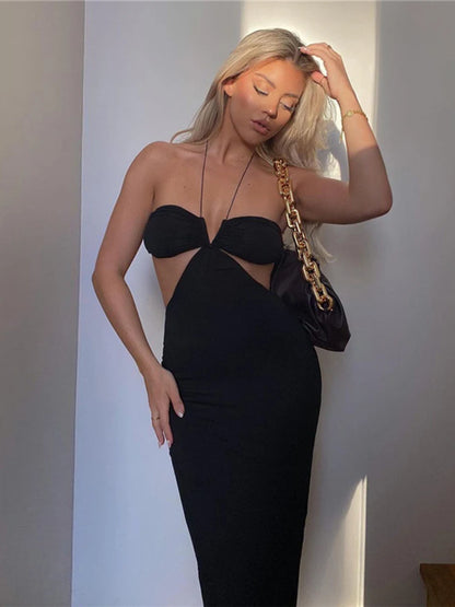 Kryptographische 2023 Sommer Spaghetti Strap Halter Sexy Backless Maxi Kleid Elegante Bandage Ärmellose Club Party Kleider Bodycon