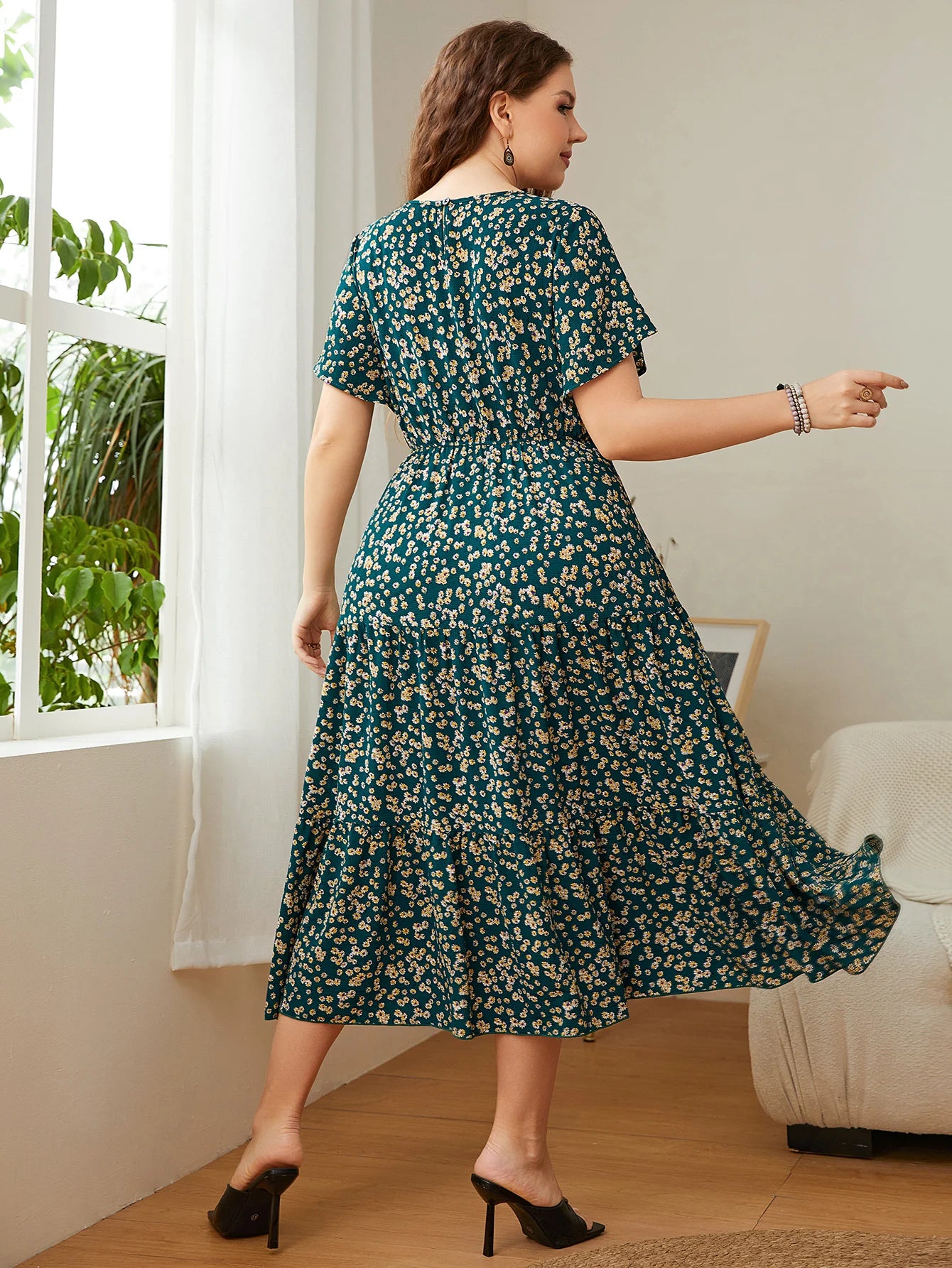 Mode grande taille femmes vêtements robe d'été col rond imprimé fleuri robes mi-longues urbain élégant décontracté dames grande taille robe longue