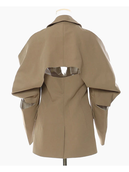 [EAM] Frauen Weg Schulter Kette Große Größe Blazer Neue Revers Lange Hülse Lose Fit Jacke Mode Flut Frühling herbst 2024 1DE9885