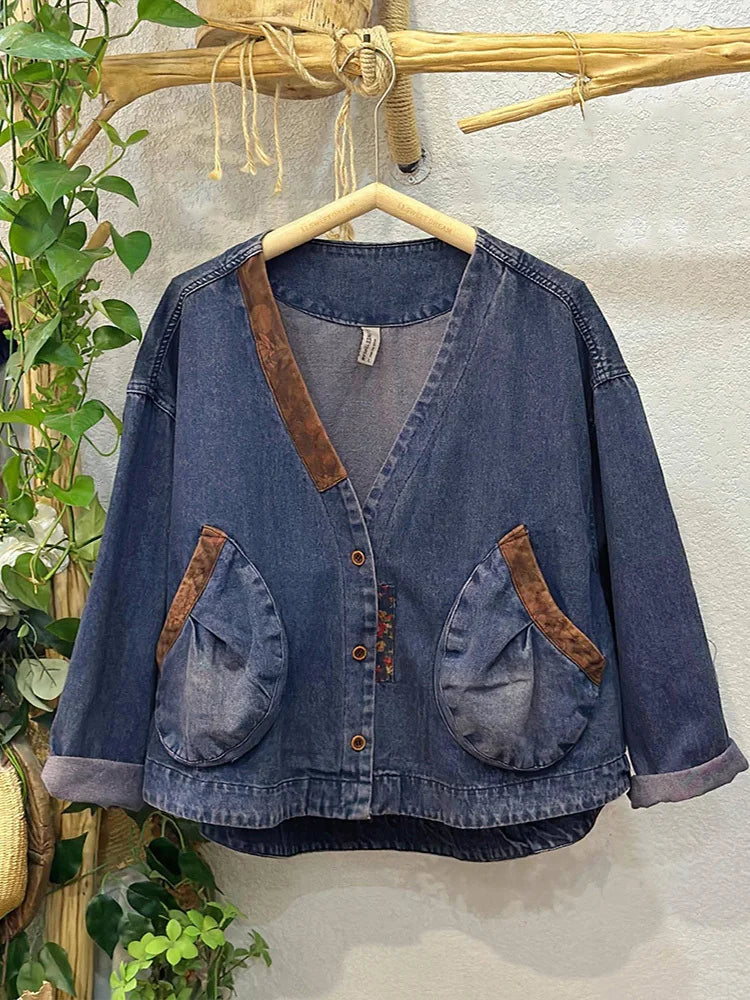 2023 herbst Koreanische Frauen Mode Kleidung Frauen V Neck Denim Jacken Lose Vintage Mäntel Damen Casual Klassische Luxus Oberbekleidung