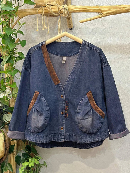 2023 herbst Koreanische Frauen Mode Kleidung Frauen V Neck Denim Jacken Lose Vintage Mäntel Damen Casual Klassische Luxus Oberbekleidung