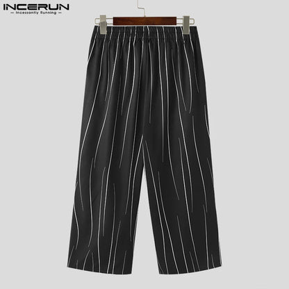 2023 Men Casual Pants Printing Elastic Waist Joggers Loose Streetwear Trousers Men Korean Fashion Male Long Pants S-5XL INCERUN