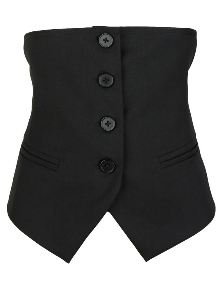 [EAM] femmes noir bouton fendu Joint asymétrique coupe ample gilet nouveau sans manches mode marée printemps automne 2024 1K371